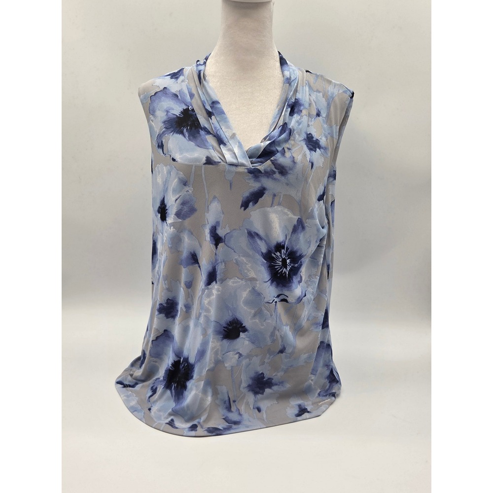 Calvin Klein Women's Petite Floral Cowl Neck Sleeveless Top Blue 101-462